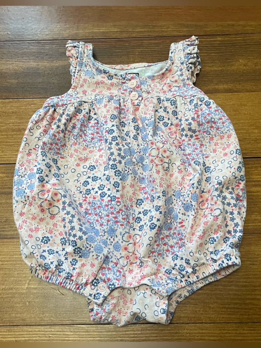 Tea Collection Pink & Blue Floral Bubble Romper Size 0-3 Months